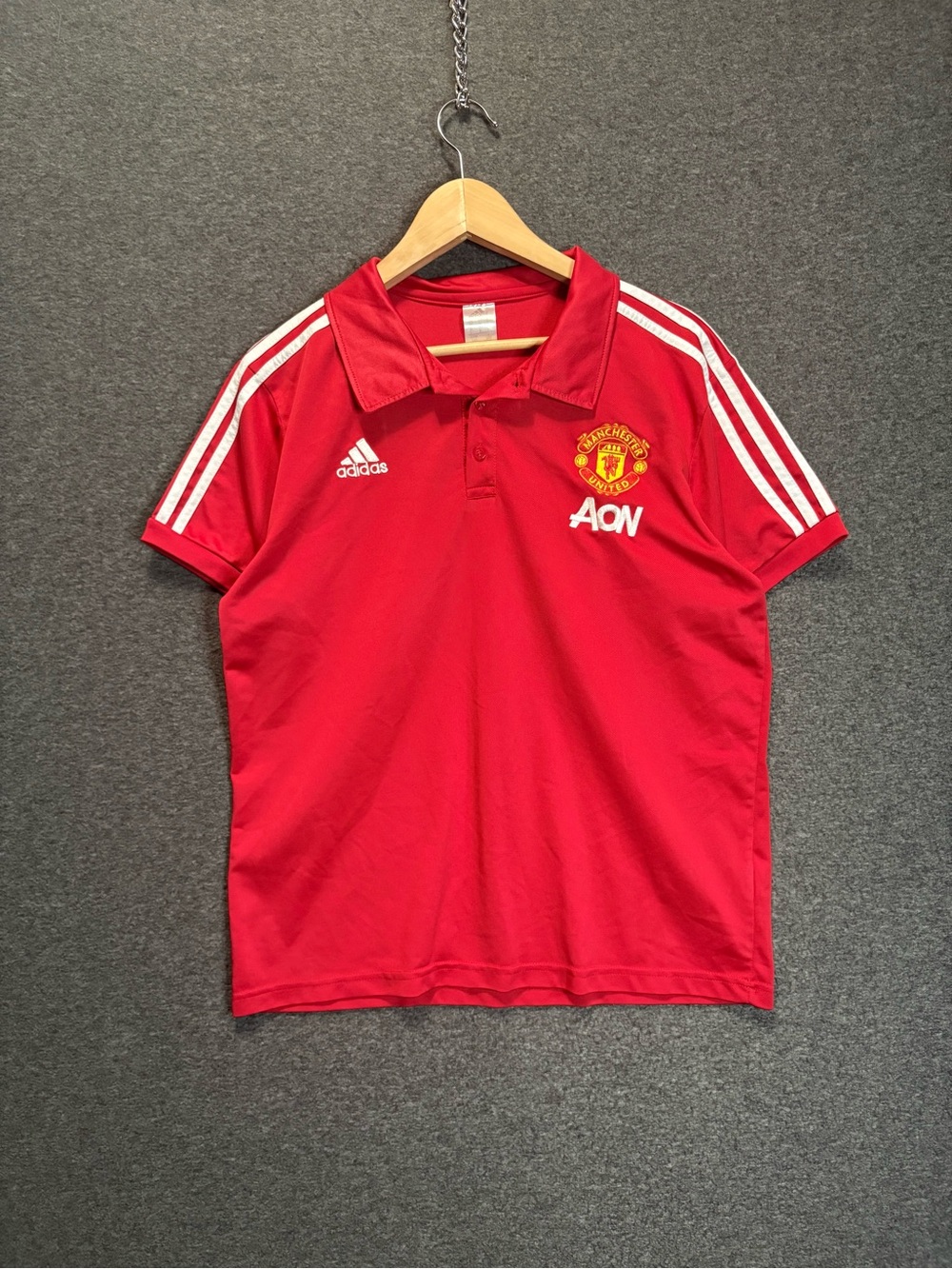 adidas Red Manchester United Training Polo with White Stripes